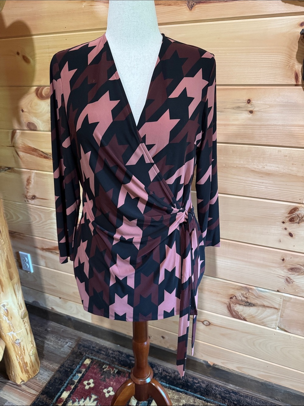 Anne Klein Wrap-Style Blouse Dress in Black and Dusty Rose - Unknown Brand